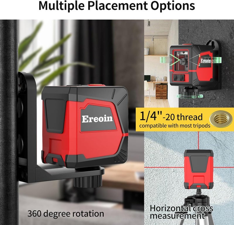 Ereoin Laser Level Self-leveling Red Cross laser tool with vertical and horizontal lines,360 degree rotation self-leveling mode&IP54 waterproof for Picture Hanging Indoor & Outdoor - Image 3